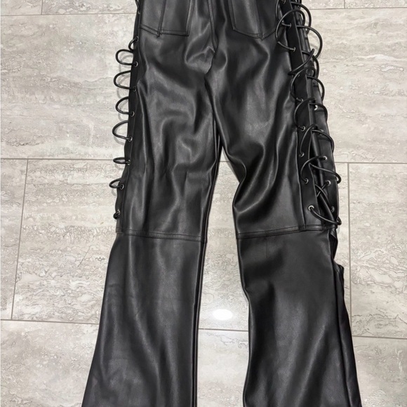 Maniere De Voir Black Lace-Up Flare Pants - Picture 3 of 4